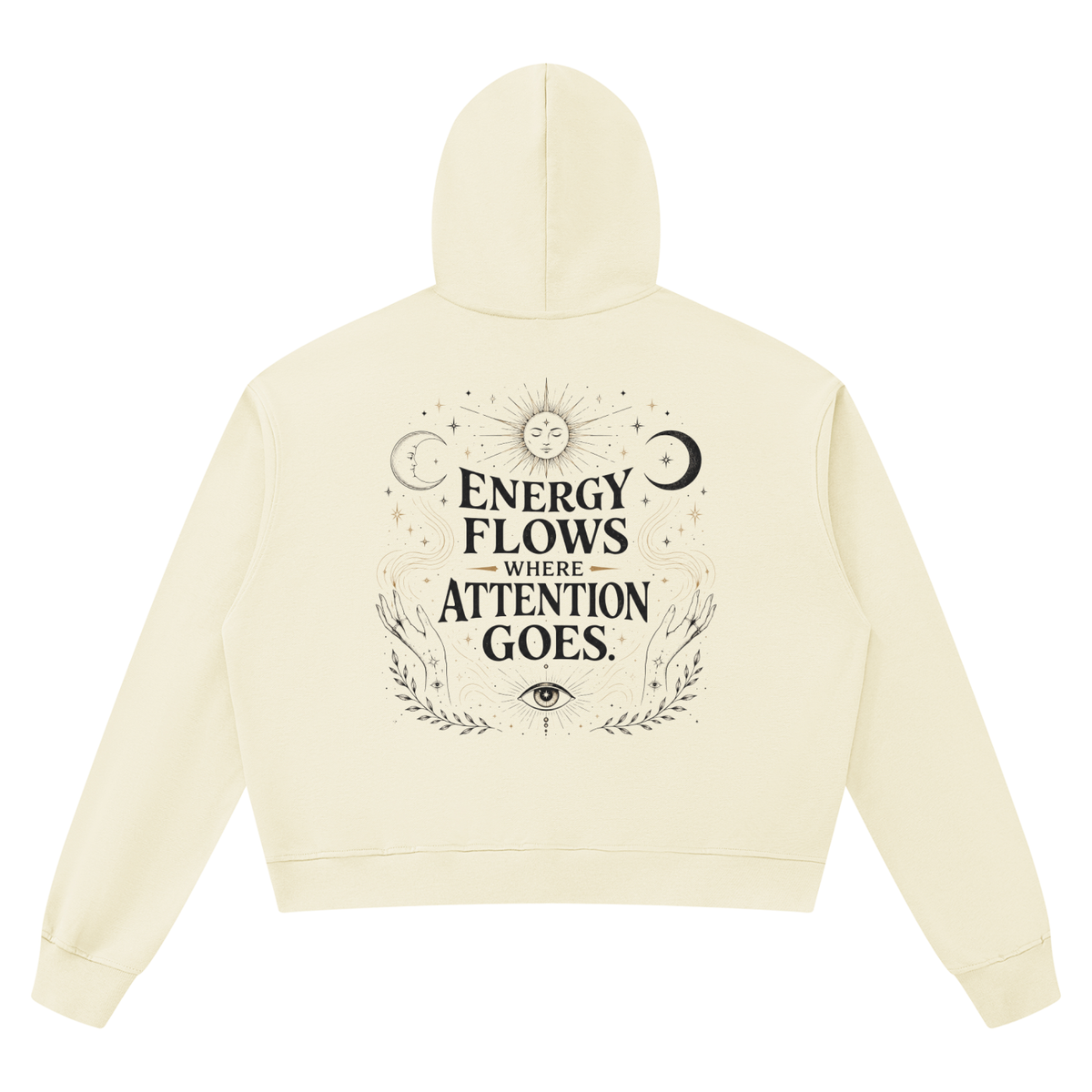 Energy and Attention — Unisex Boxy Raw Edge Crop Hoodie