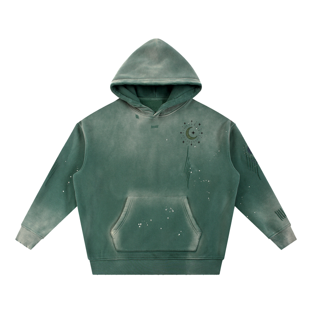 777 Angel Numbers Vintage Washed Frayed Fleece Hoodie - Divine Grit