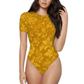 Golden Hour Bodysuit — Women's Short Sleeve Floral Stretch Bodysuit