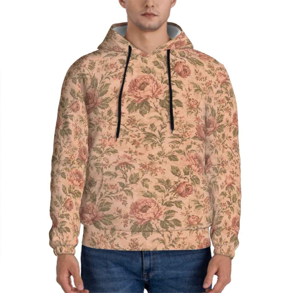 Vintage Rose Hoodie — Men's All-Over Print Floral Pullover