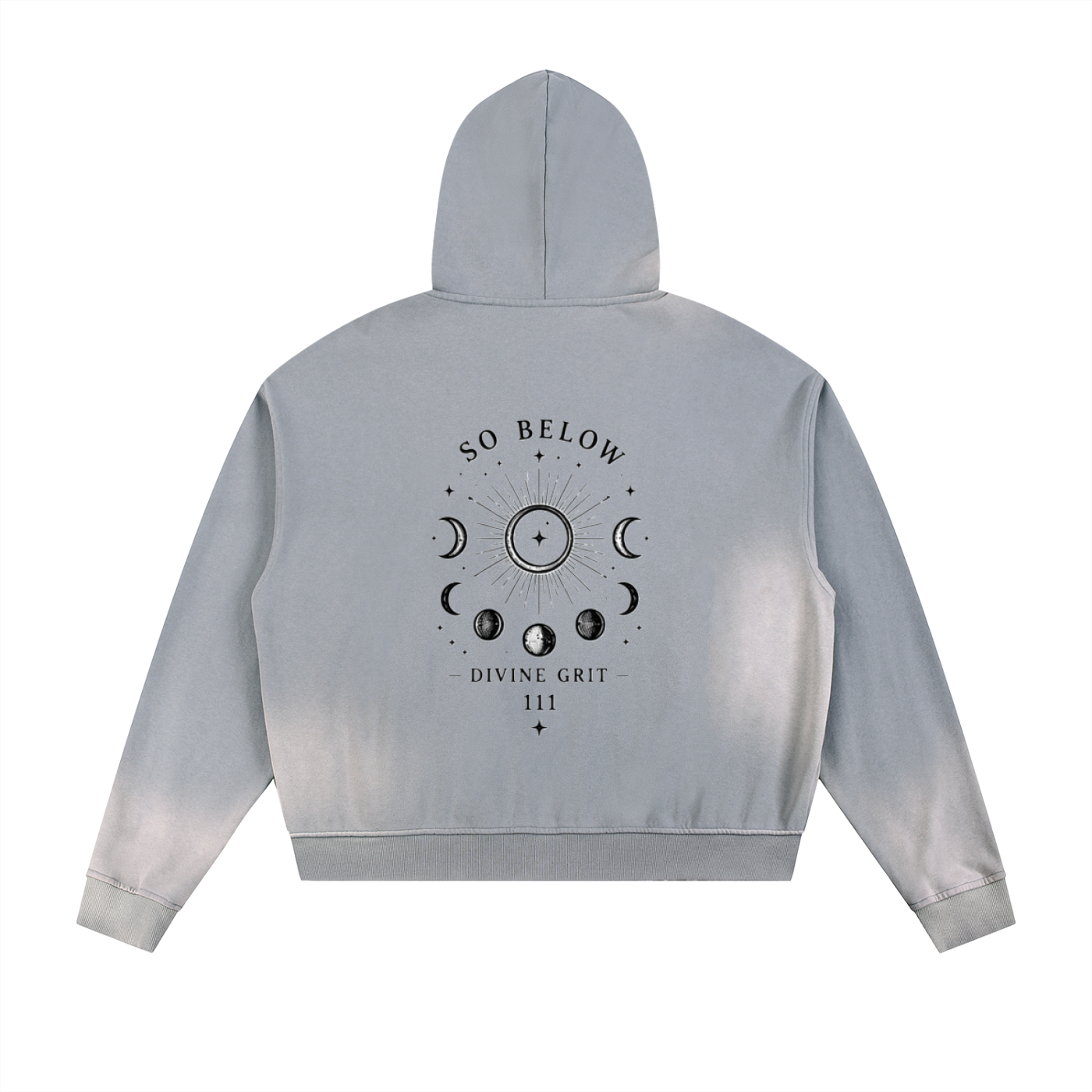 As Above So Below Sun Fade Frayed Hoodie - Raw Edge Fleece Zip Design