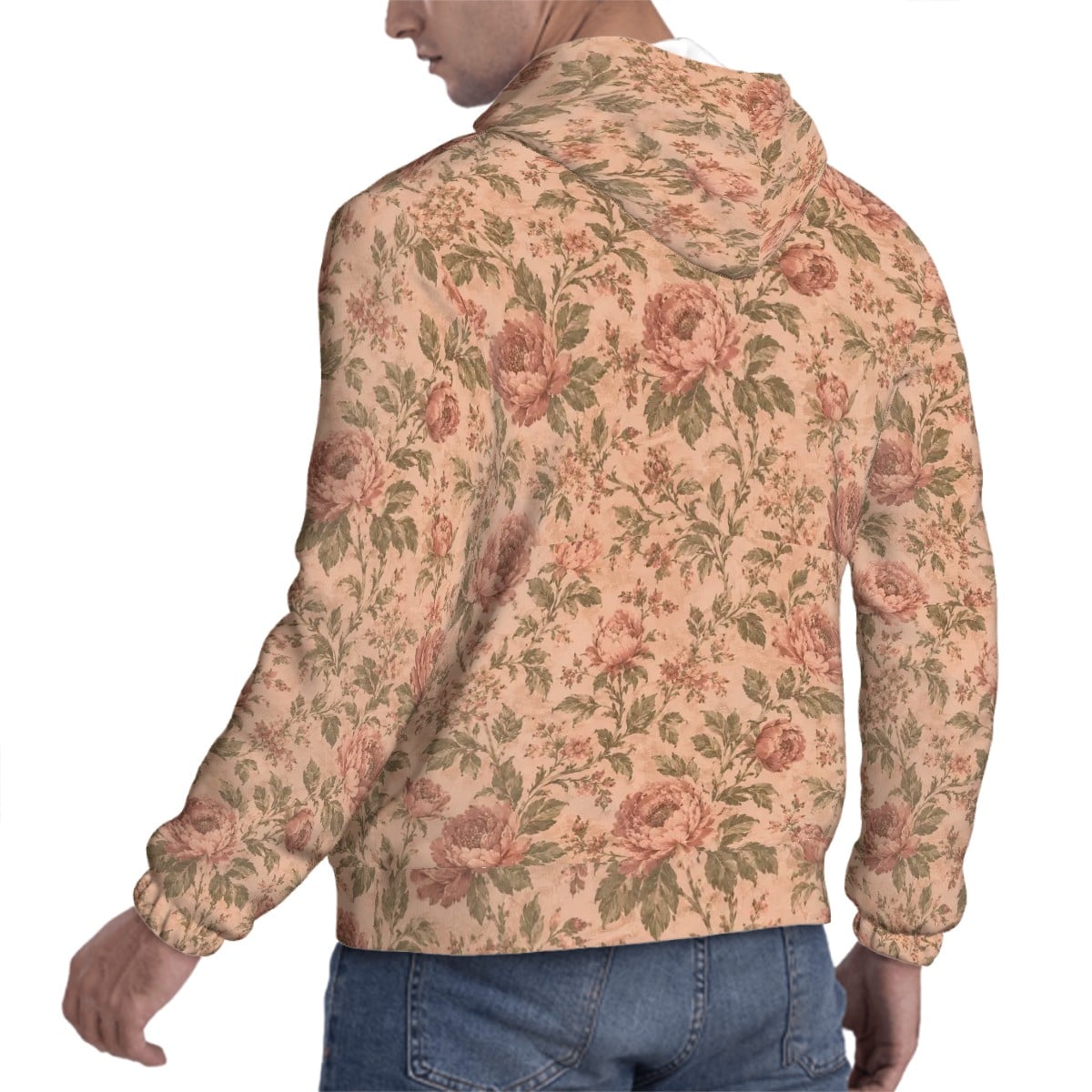 Vintage Rose Hoodie — Men's All-Over Print Floral Pullover