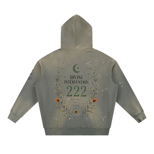 222 angel numberVintage Washed Frayed Fleece Hoodie - Divine Grit