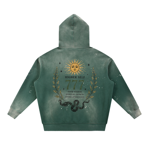 777 Angel Numbers Vintage Washed Frayed Fleece Hoodie - Divine Grit