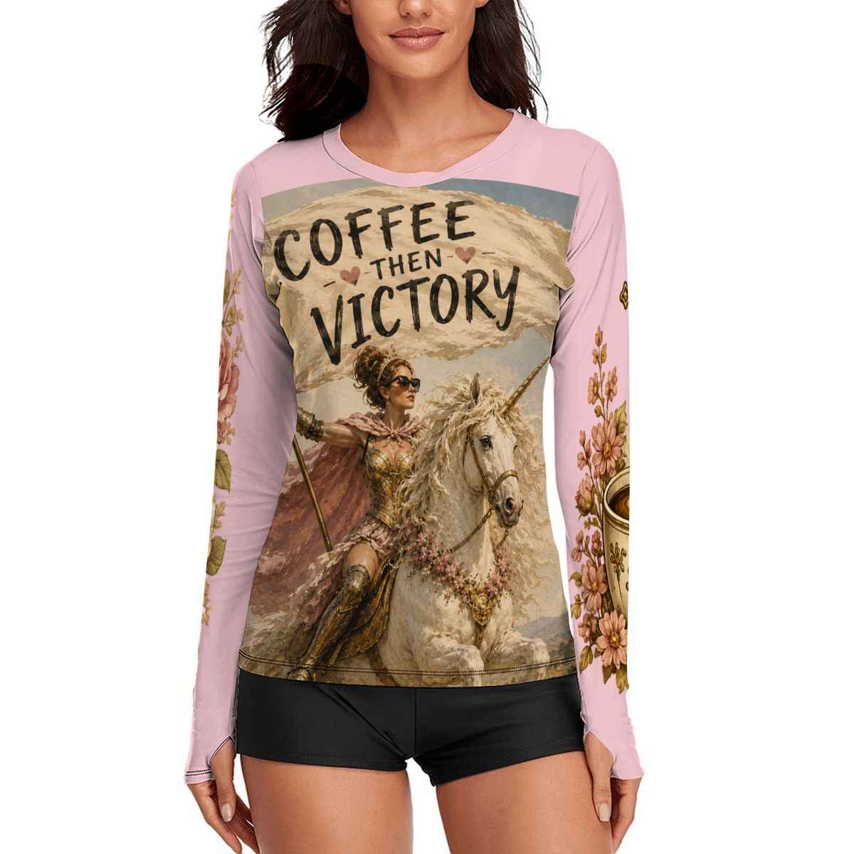 Women's LongSleeve Sun Shirt coffee then victory