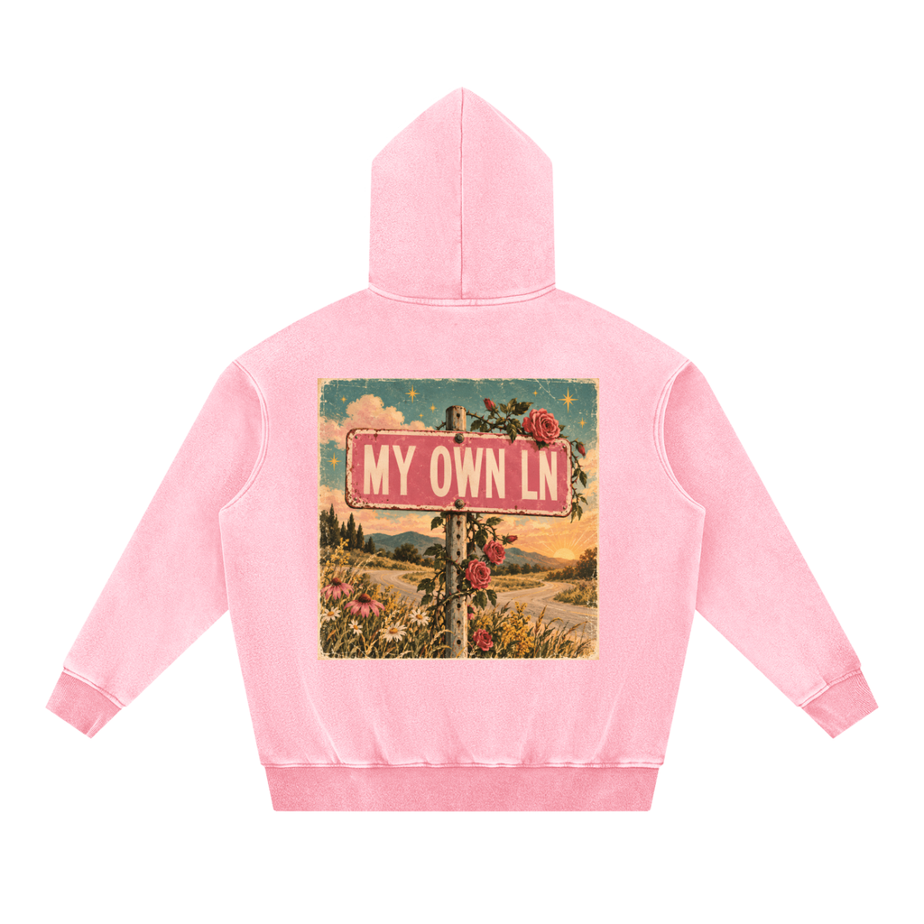 My Own Lane Snow Wash Hoodie | Pink Graphic