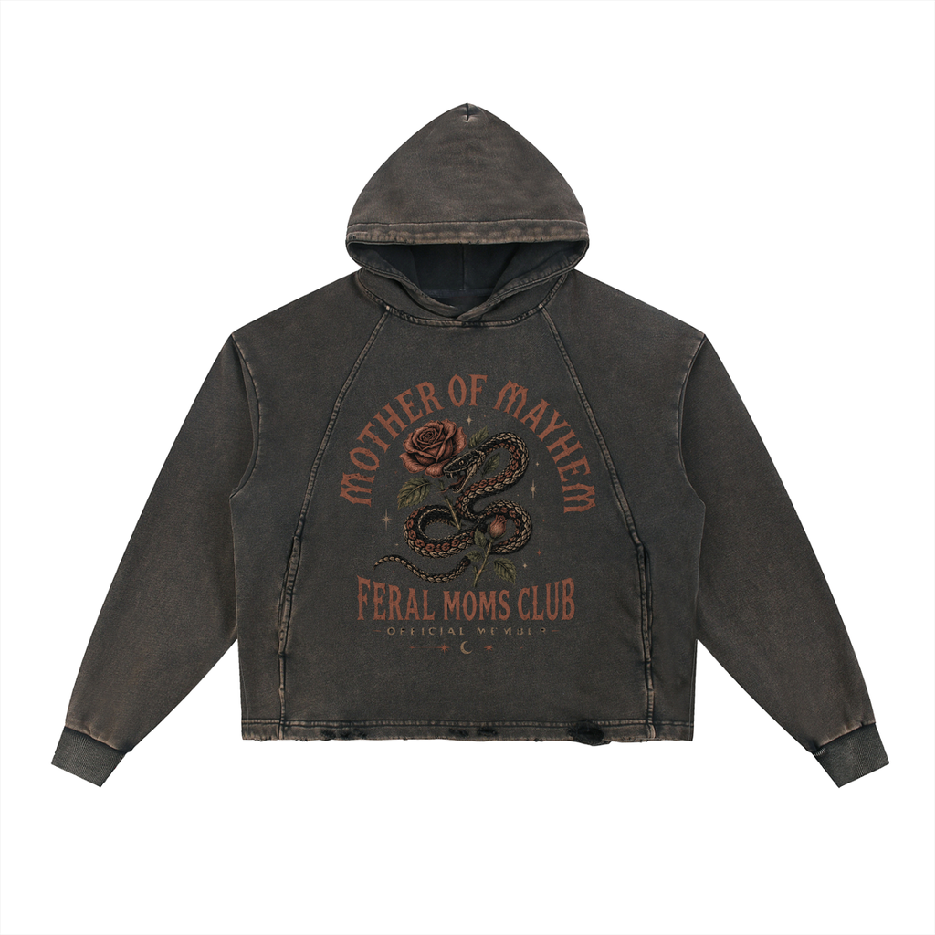 Mother of Mayhem Vintage Washed Frayed-Hem Hoodie - Divine Grit
