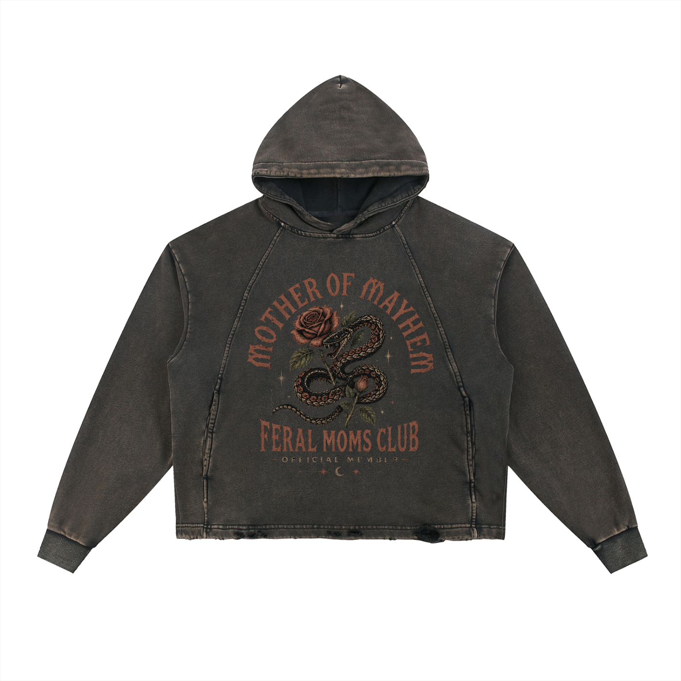 Mother of Mayhem Vintage Washed Frayed-Hem Hoodie - Divine Grit