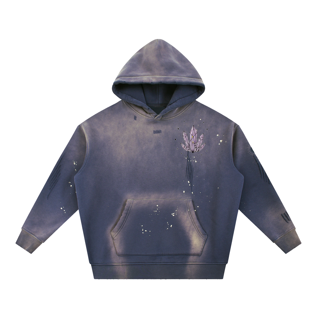 444 angel numbers Vintage Washed Frayed Fleece Hoodie - Divine Grit