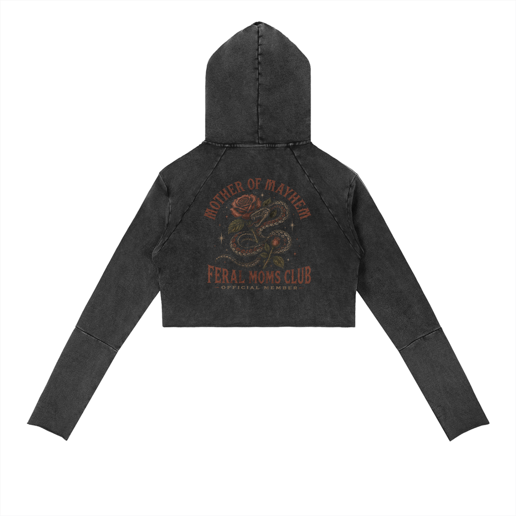 Mother of Mayhem Hoodie - Vintage Washed Cropped Style for Bold Fashion - Divine Grit