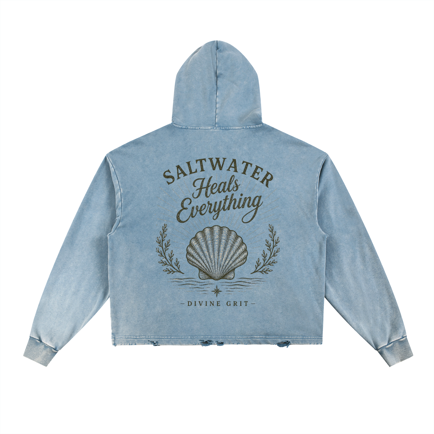 Saltwater Heals Everything Vintage Washed Frayed-Hem Hoodie - Divine Grit