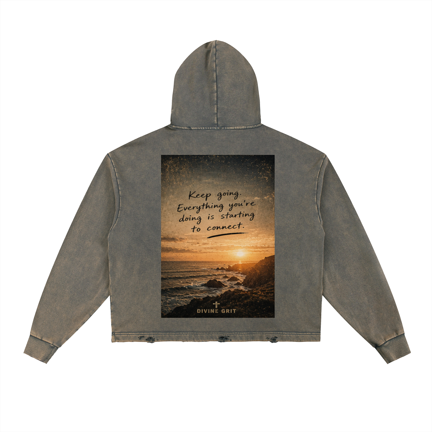 Starting to Connect Vintage Washed Frayed-Hem Hoodie - Divine Grit