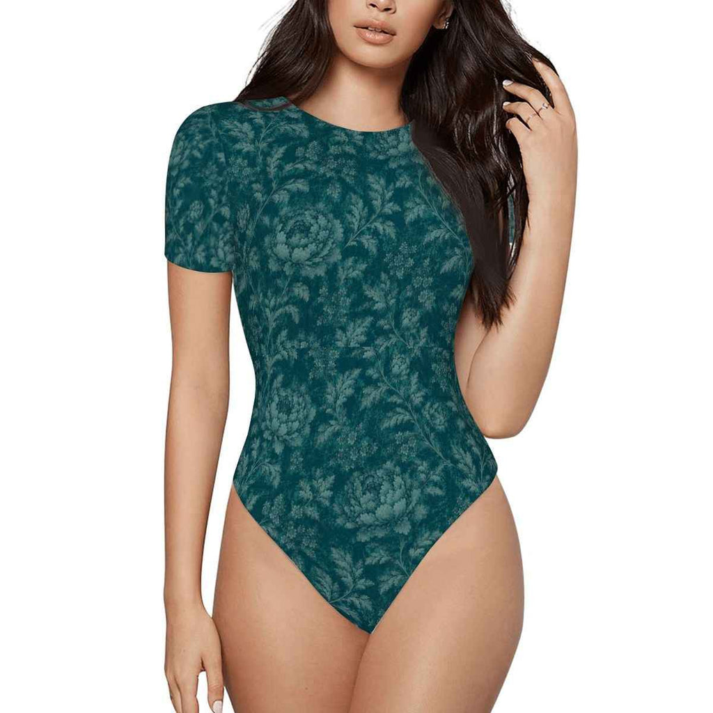Floral Bloom Bodysuit — Women's Short Sleeve Stretch Bodysuit