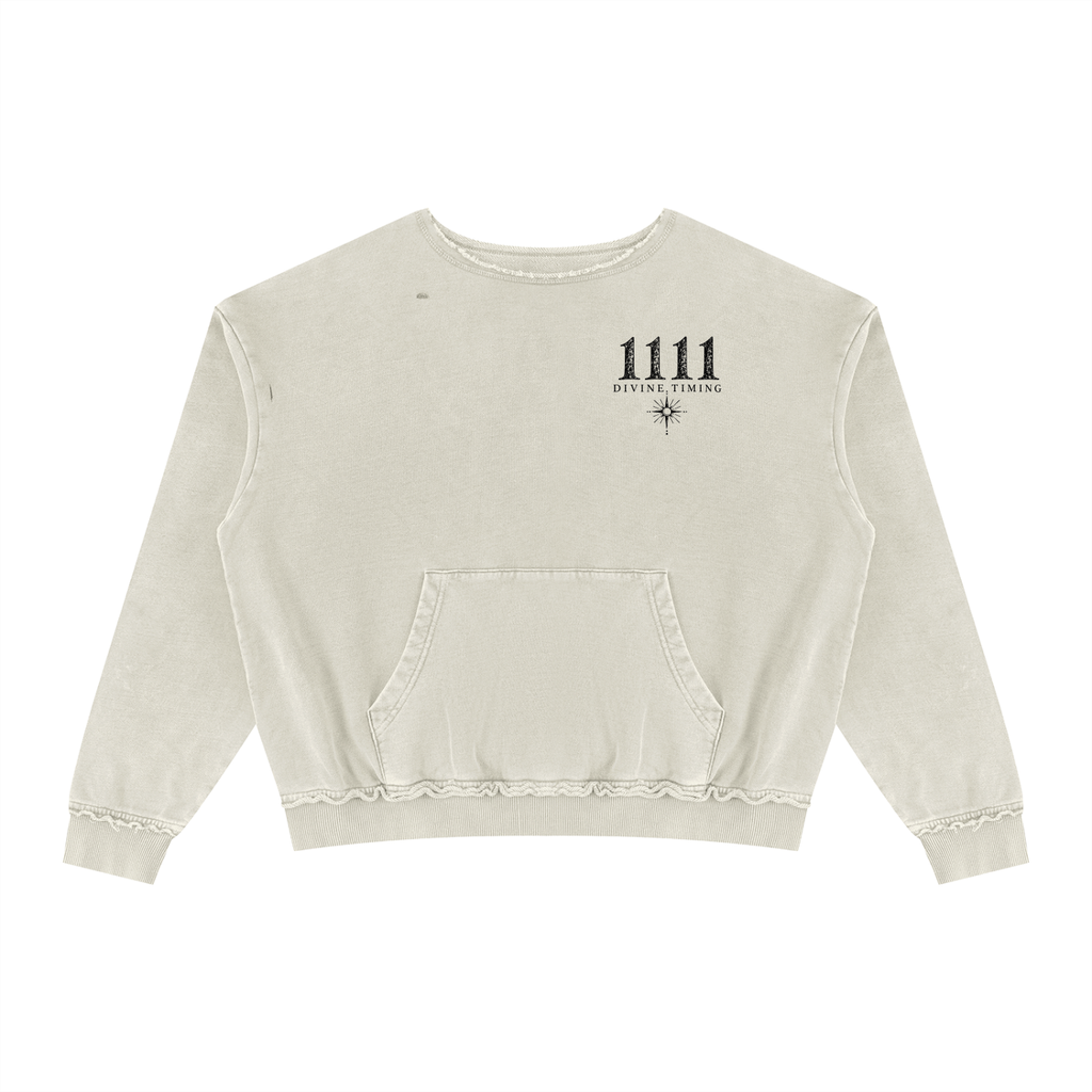 1111 Divine Timing Khaki Vintage Wash Crewneck Sweatshirt