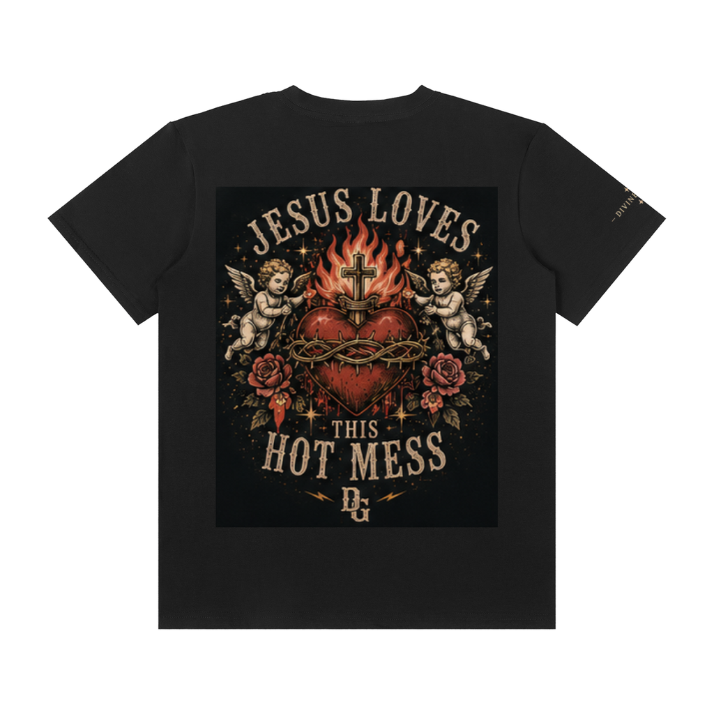 Jesus Loves This Hot Mess T-Shirt - Unisex Classic Crew Neck Cotton Tee - Divine Grit