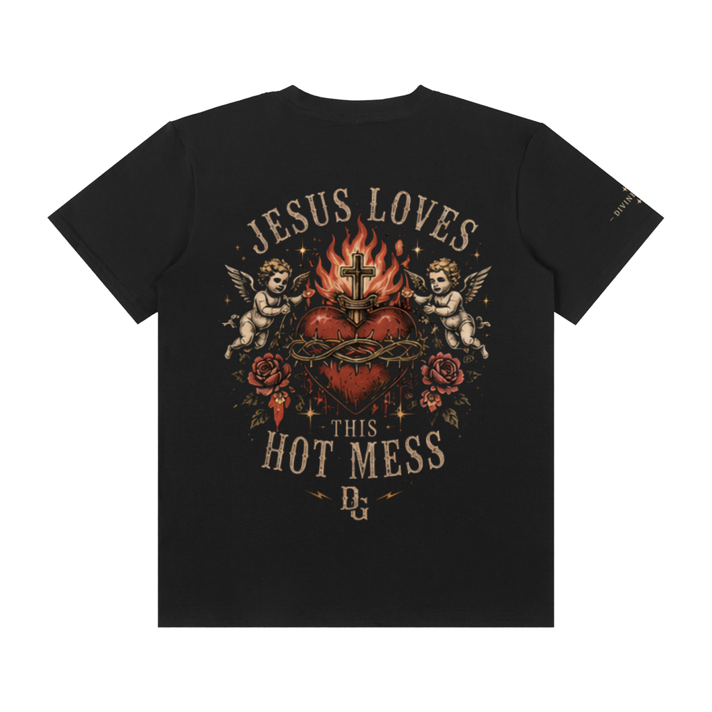 Jesus Loves This Hot Mess T-Shirt - Unisex Classic Crew Neck Cotton Tee