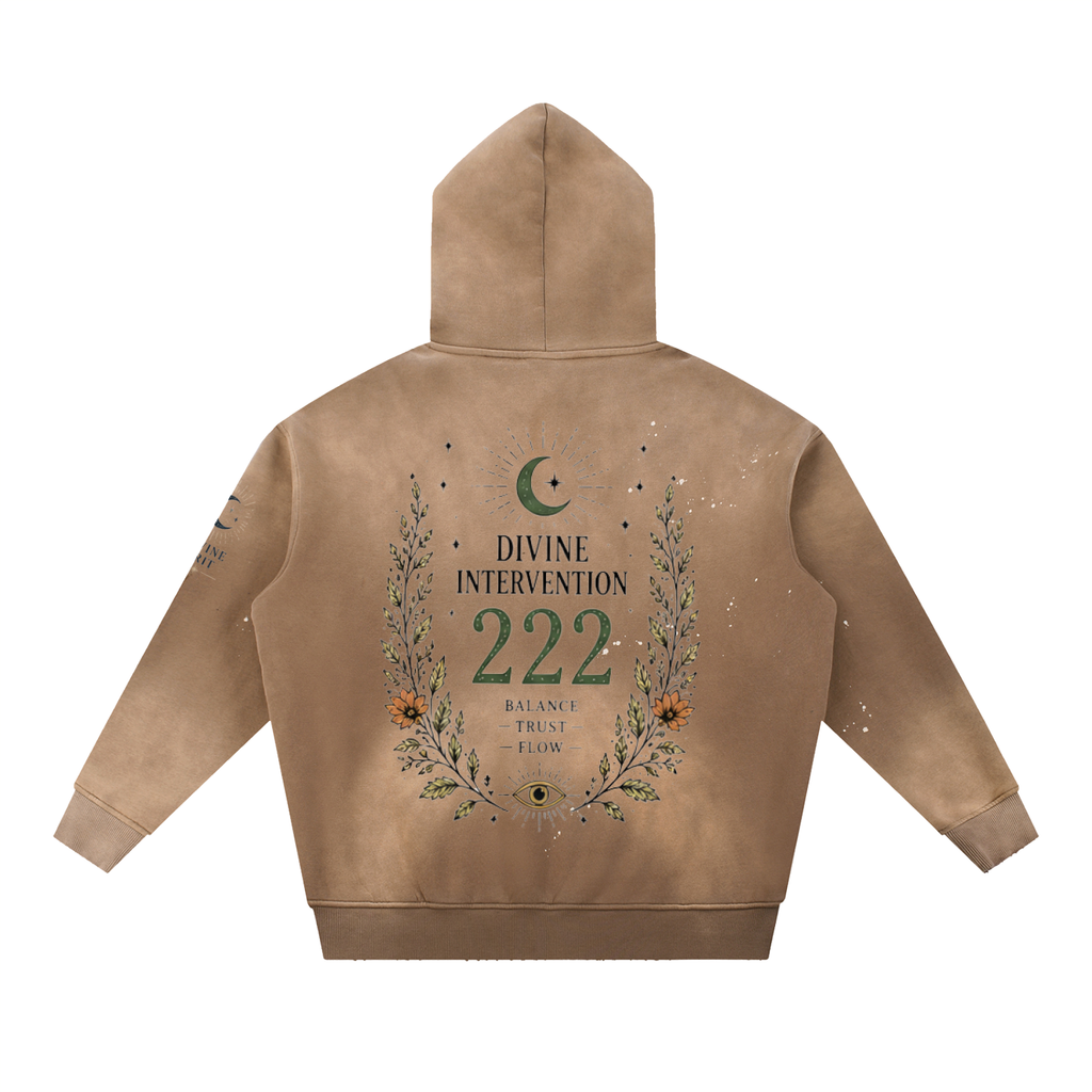 222 angel numberVintage Washed Frayed Fleece Hoodie - Divine Grit