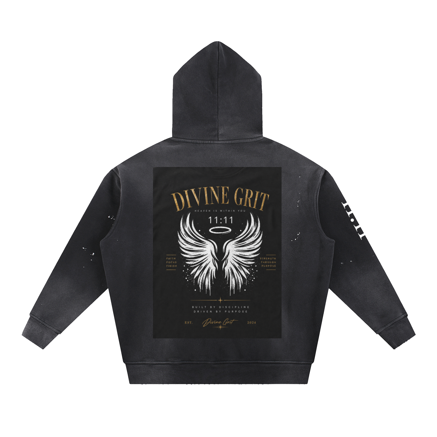 Divine Grit 1111 Vintage Washed Frayed Fleece Hoodie - Divine Grit