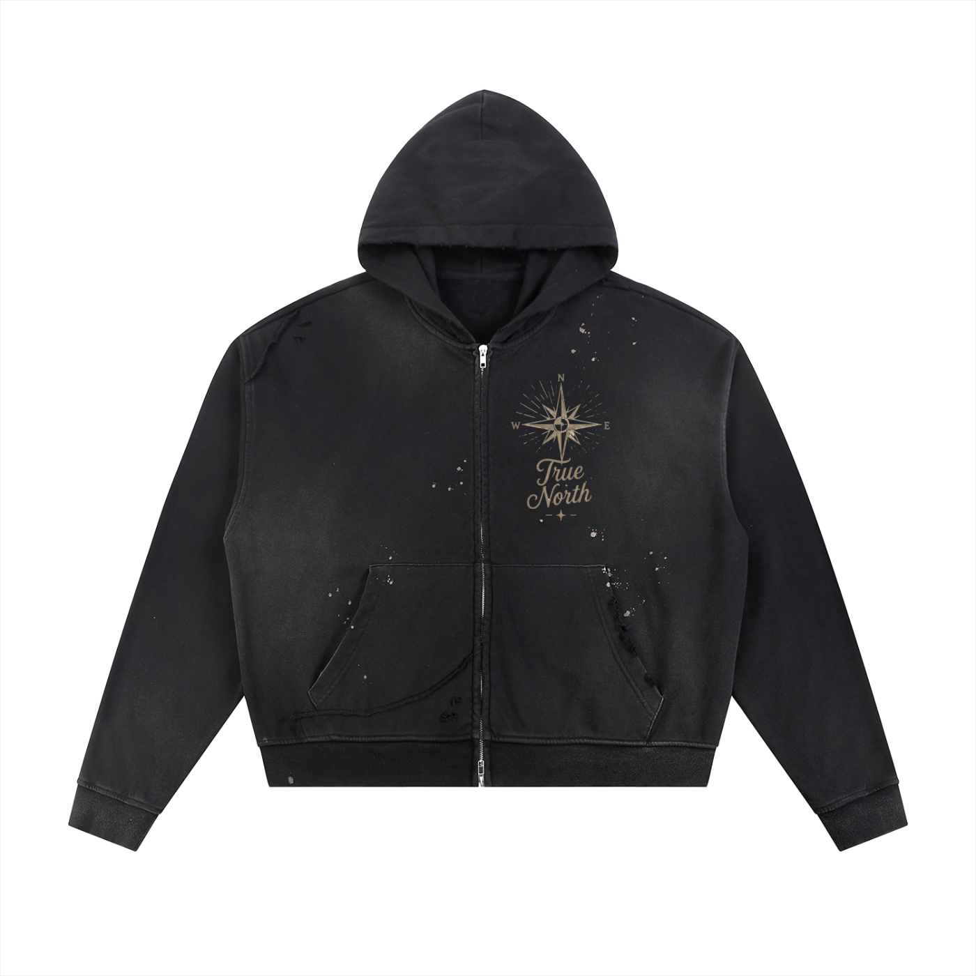 Direction Sun Fade Frayed Fleece Zip Hoodie - Stylish Comfort for Any Occasion