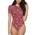 Bordeaux Bloom Bodysuit — Women's Short Sleeve Floral Stretch Bodysuit