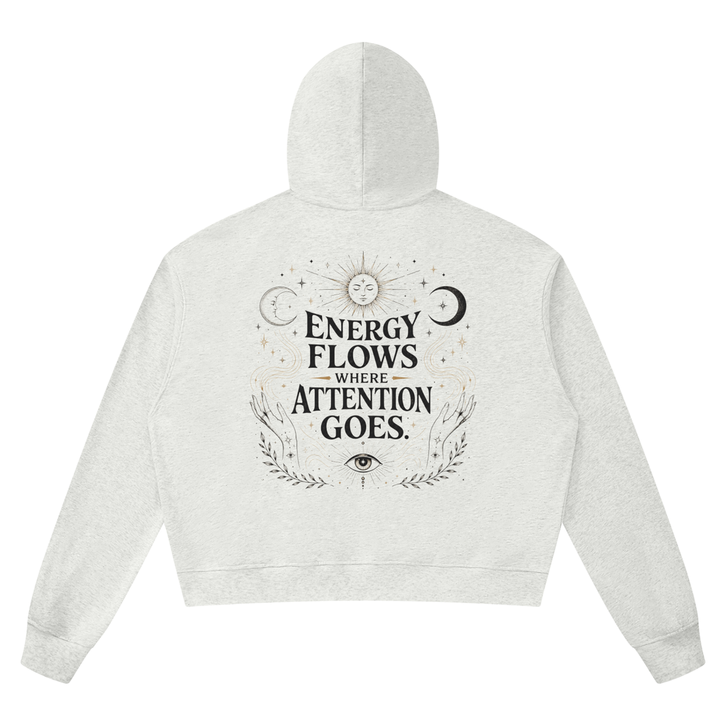 Energy and Attention — Unisex Boxy Raw Edge Crop Hoodie