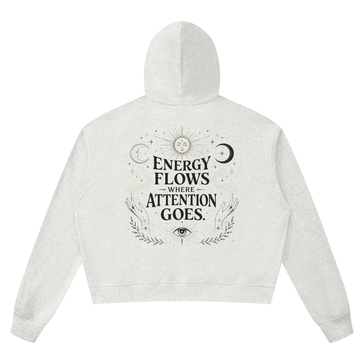 Energy and Attention — Unisex Boxy Raw Edge Crop Hoodie