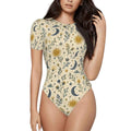 Celestial Bodysuit — Women's Sun & Moon Floral Stretch Bodysuit