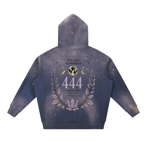 444 angel numbers Vintage Washed Frayed Fleece Hoodie - Divine Grit