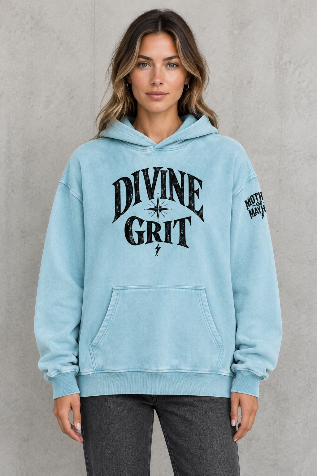 Divine Grit 1111 Divine Timing Graphic Hoodie | Oversized Snow Wash