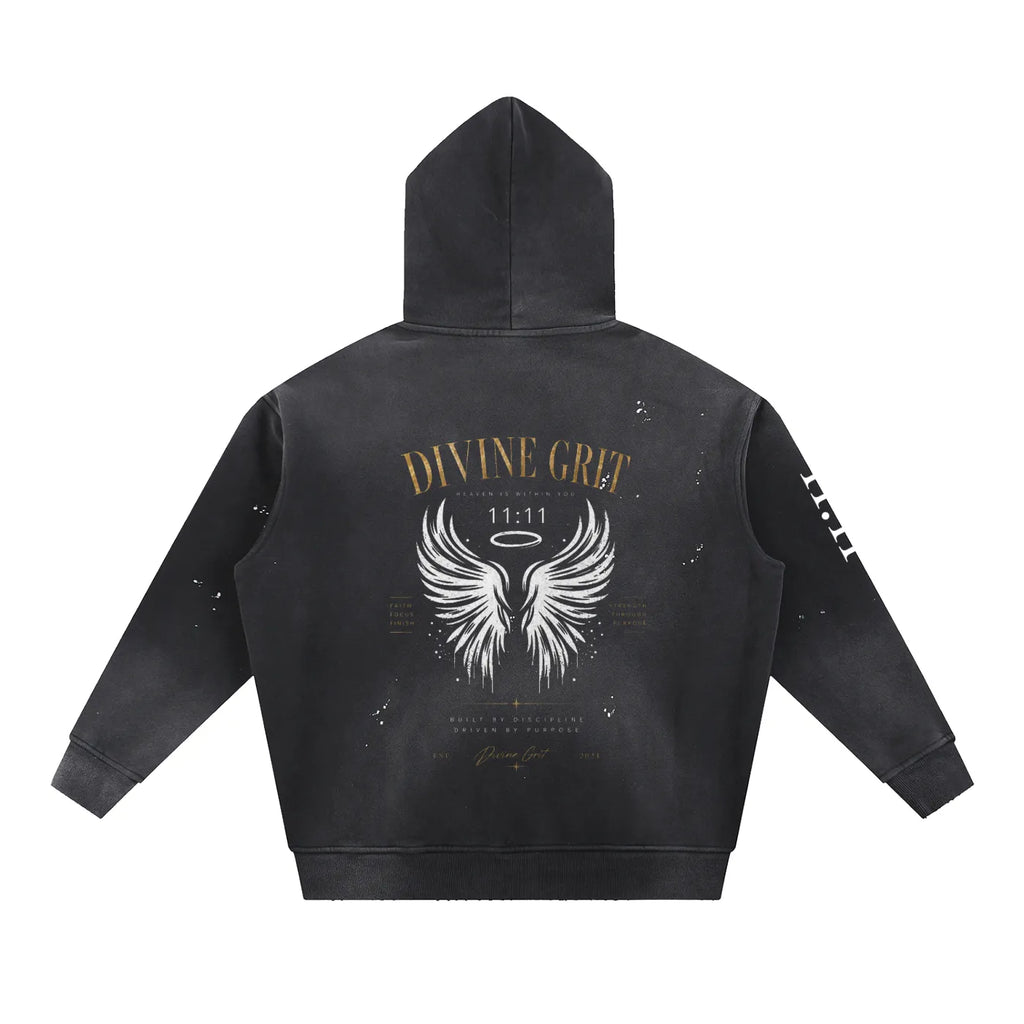 1111 Vintage Washed Frayed Fleece Hoodie