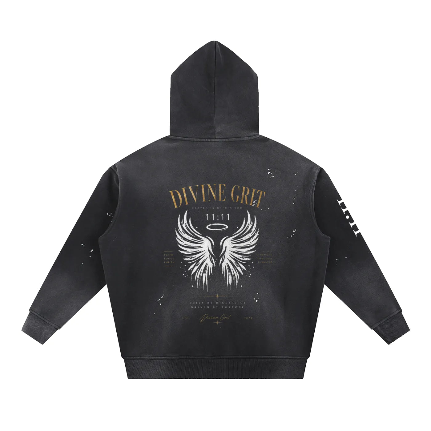 1111 Vintage Washed Frayed Fleece Hoodie