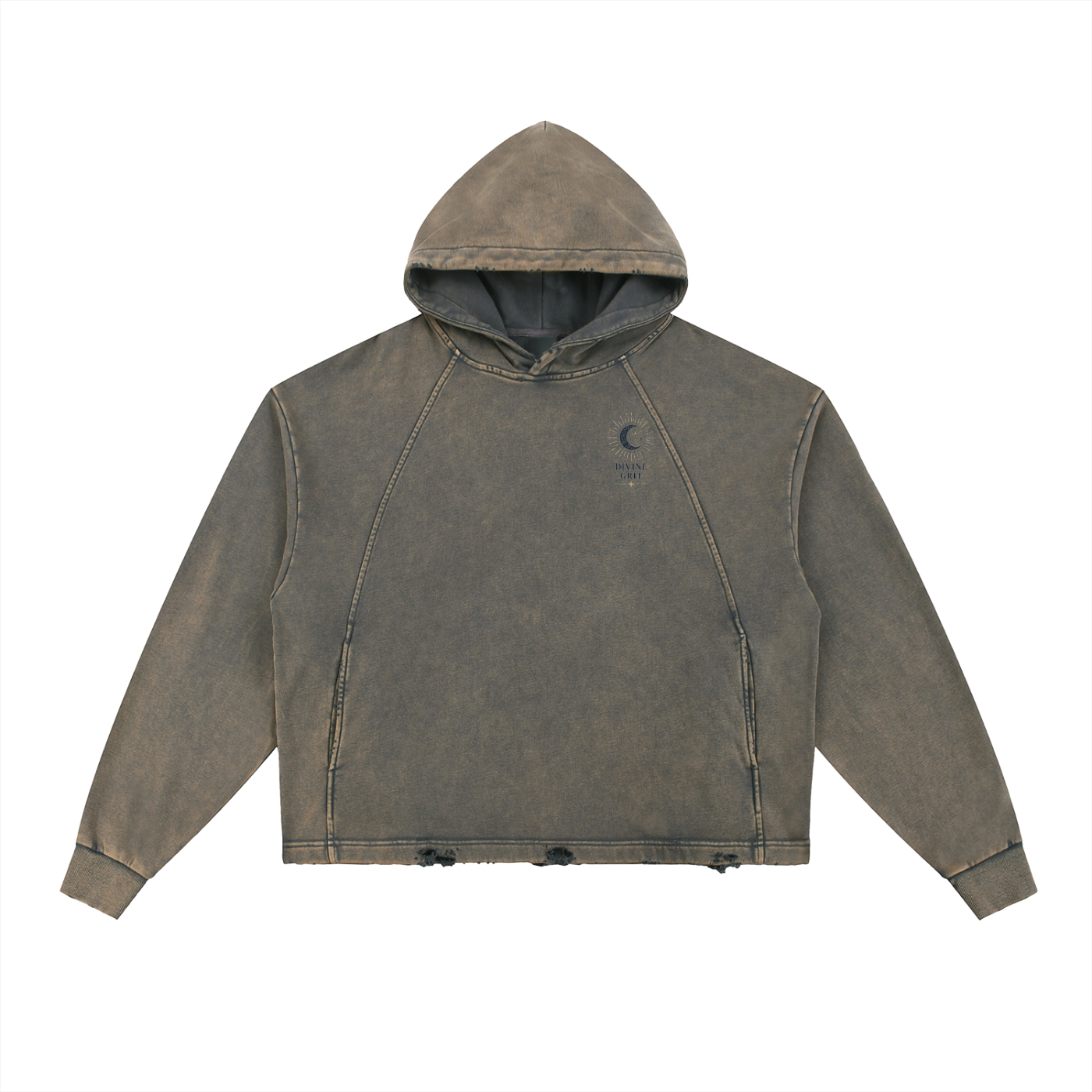 Starting to Connect Vintage Washed Frayed-Hem Hoodie - Divine Grit