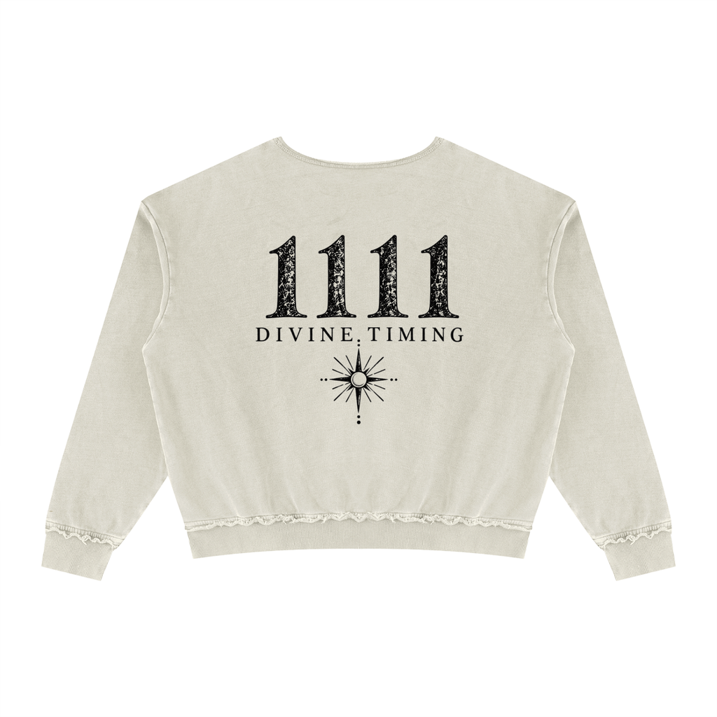 1111 Divine Timing Khaki Vintage Wash Crewneck Sweatshirt