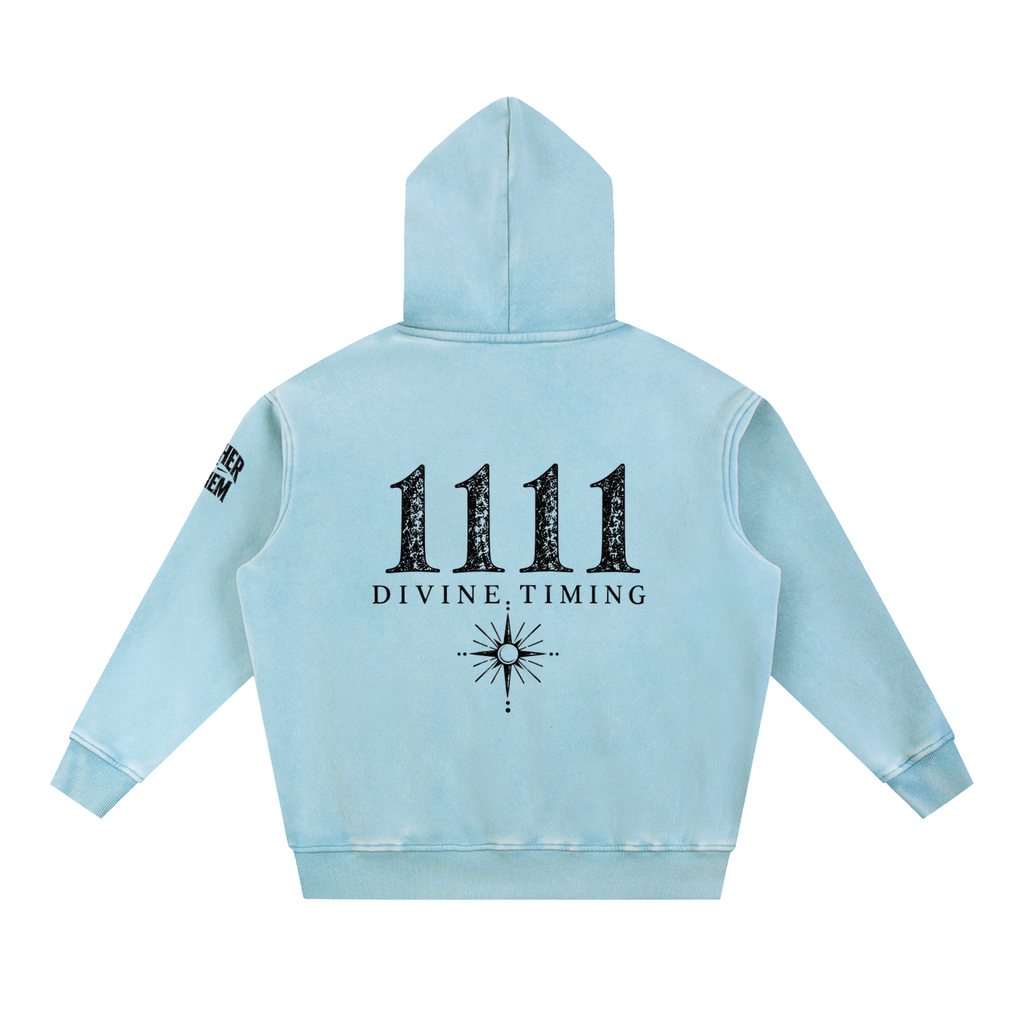 Snow Wash Oversized Fleece Hoodie | Lake Blue & Apricot