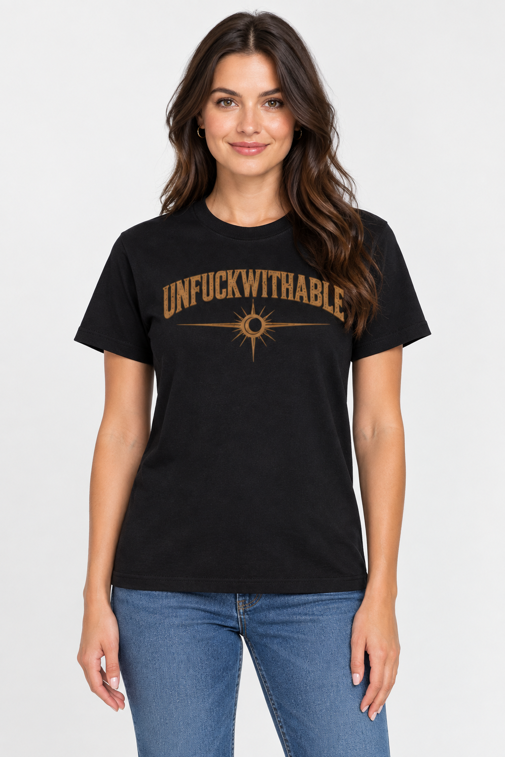 Front-view mockup of the Unfuckwithable tee