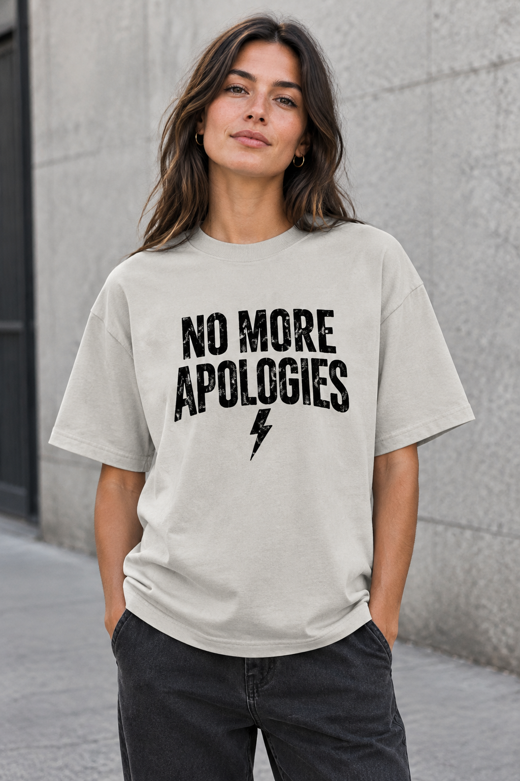 Lifestyle mockup with the full No More Apologies print