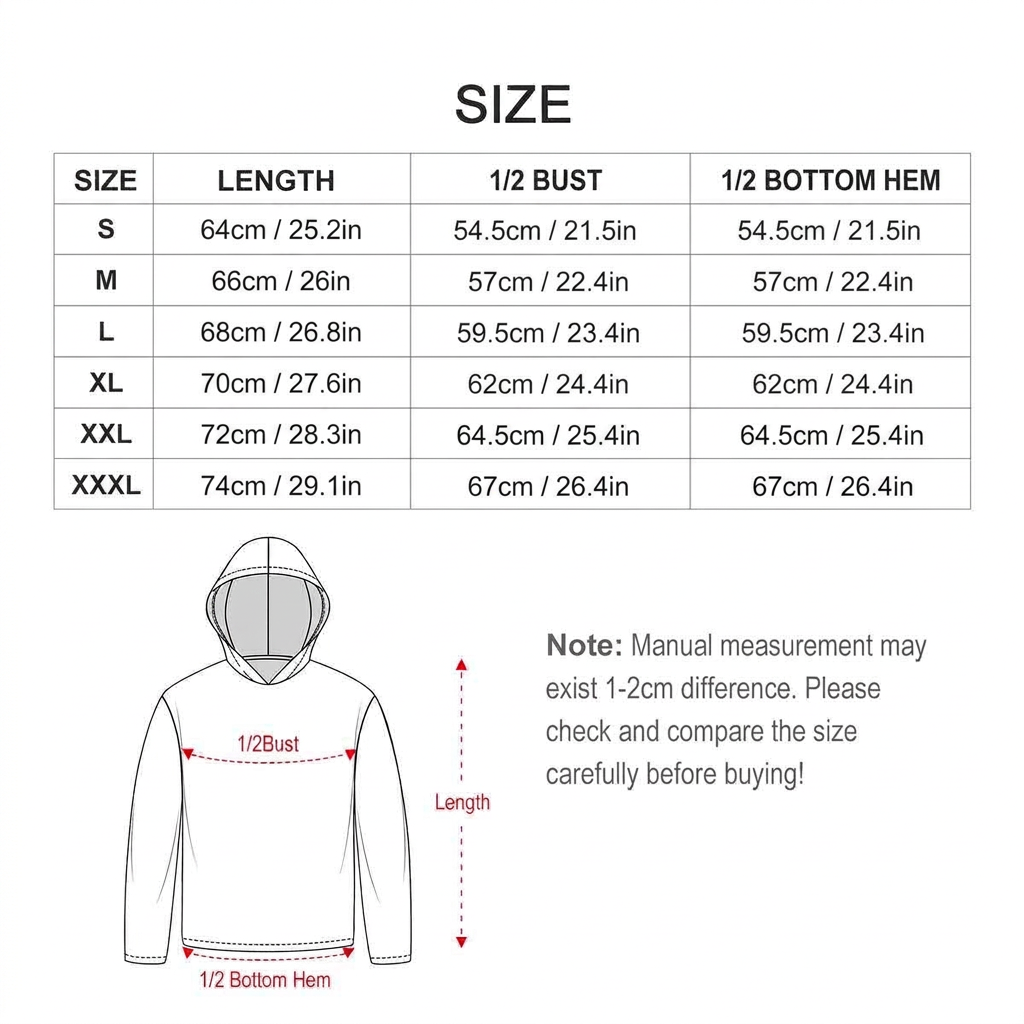 Size chart with corrected centimeter labels